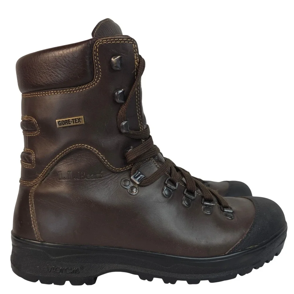 VTG LL Bean Cresta Hiking Boots Rare High Ankle Brown Leather Italy 8.5M 10L